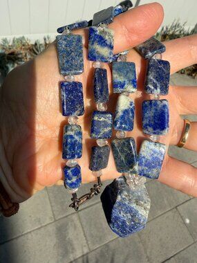 Fabulous lapis and sodalite necklace with sterling silver clasp, 17"